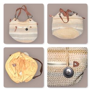 The Sak Multicolor Pastel Striped Crochet Faux Leather Braided Straps Hobo Bag